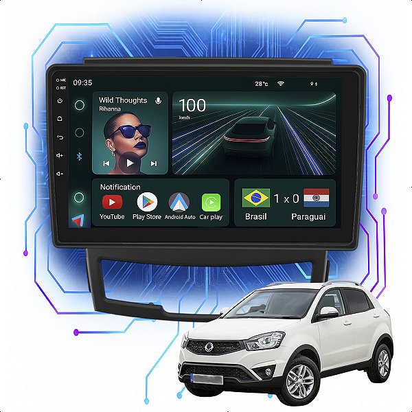 Kit Multimidia Android 4/64GB 9p Korando 2011-2012 Câmera De Ré