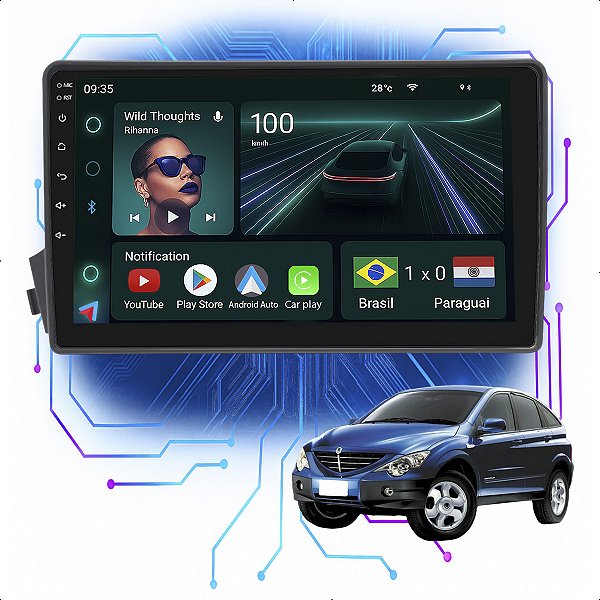 Kit Multimidia Android 4/64GB 9" Actyon 2008-2011 Gps + Wifi