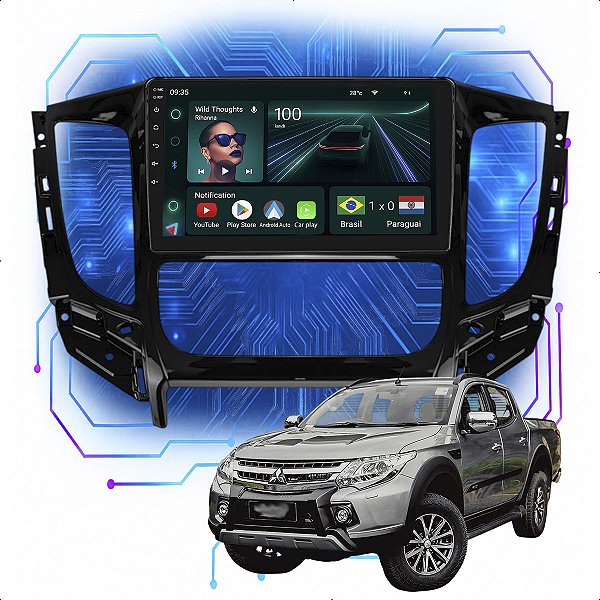 Kit Multimidia Android 4GB/64GB 9p L200 Triton 2016/2022 Pajero Carplay + Gps
