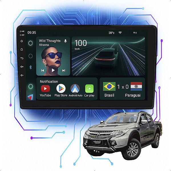 Kit Multimidia Android 4GB/64GB 9p L200 Triton 16-2022 Pajero Android Auto + Câmera De Ré