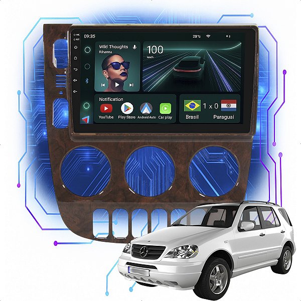 Kit Multimidia Android 4GB/64GB 9p Mercedes ML 1998-2005 Carplay + Android Auto