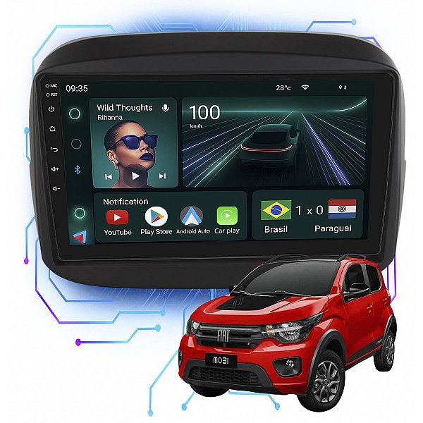 Kit Multimidia Android 4GB/64GB 9p Fiat Mobi 2017-2024 Android Auto + Spotify