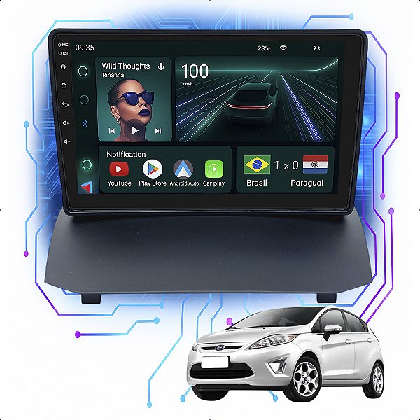 Kit Multimidia Android 4GB/64GB 9" Fiesta Mexicano 2010-2013 Carplay + Gps