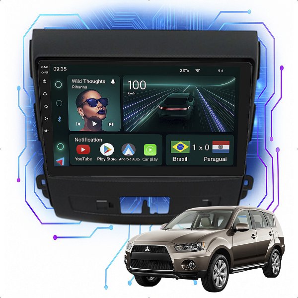 Kit Multimidia Android 4GB/64GB 9p Outlander 2008-2013 Android Auto + Camera De Ré