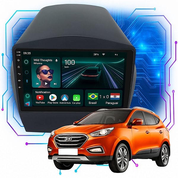 Kit Multimídia Android 9” IX35 2010-2022 | 4GB + 64GB, CarPlay e Android Auto
