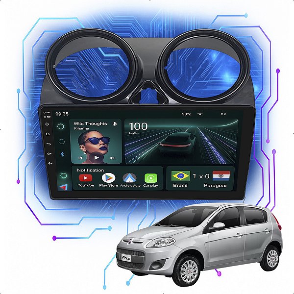Kit Multimidia Android 4GB/64GB 9p Palio Novo 2012-2017Carplay + Câmera De Ré