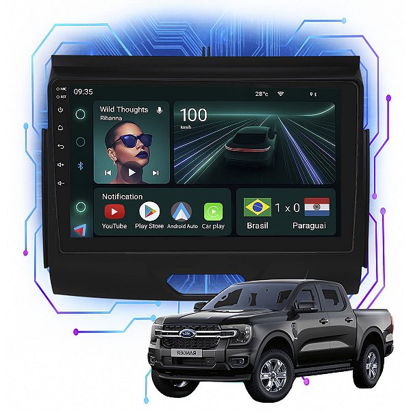 Kit Multimidia Android 4GB/64GB 9p Ranger Xls 2020-2023 Carplay + Android Auto