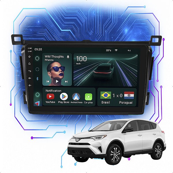 Kit Multimidia Android 4GB/64GB 9p Rav4 2013-2018 Carplay + Spotify