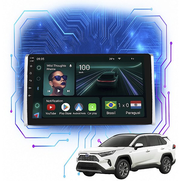 Kit Multimidia Android 4GB/64GB 9p Rav4 2019-2024 Carplay + Câmera De Ré