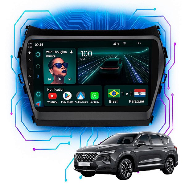 Kit Multimidia Android 4GB/64GB 9p Santa Fé 2014-2019 Carplay + Android Auto