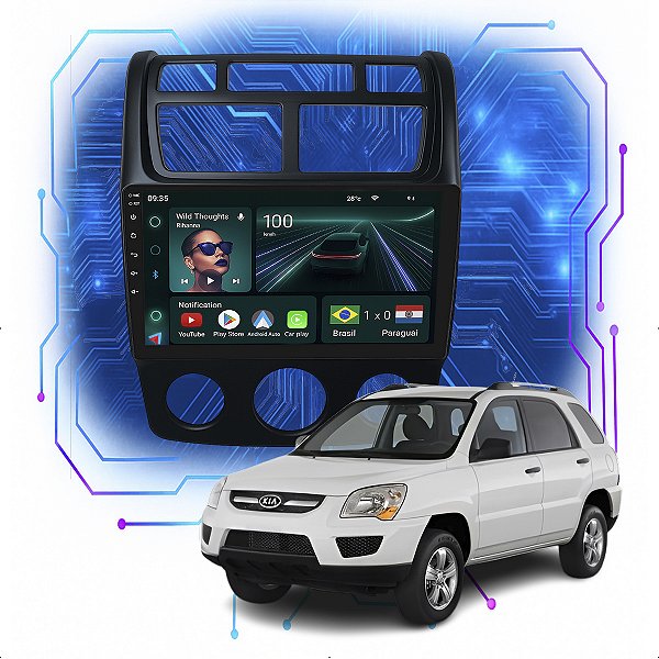 Kit Multimidia Android 4GB/64GB 9p Sportage 2006-2010 Carplay + Wifi