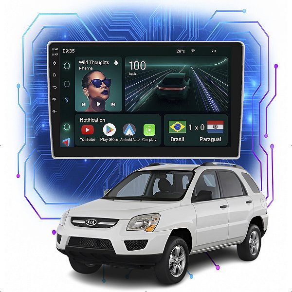 Kit Multimidia Android 4GB/64GB 9p Sportage 2006-2010 Carplay + Câmera De Ré