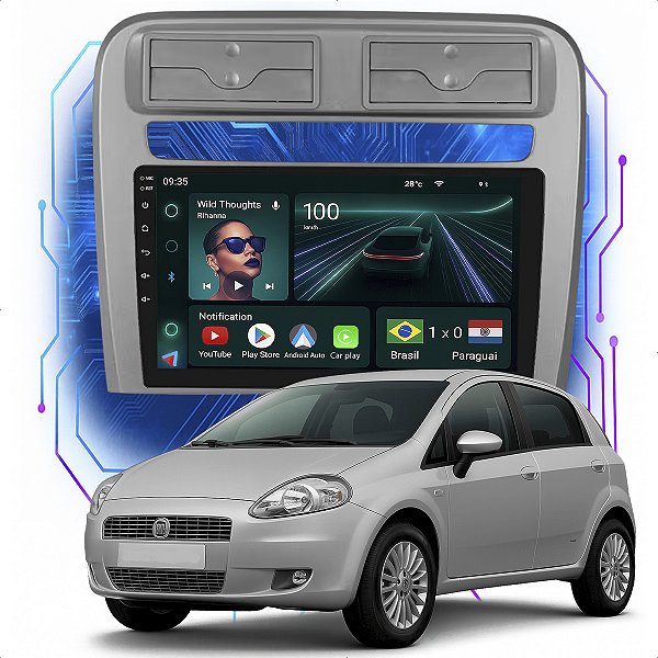 Kit Multimidia Android 4/64GB 9p Punto 2007-2014 Android Auto + Wifi