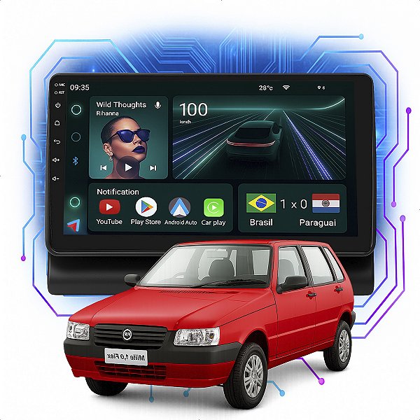 Kit Multimidia Android 4/64GB 9p Uno Mille 1995-2013 Gps + Wifi