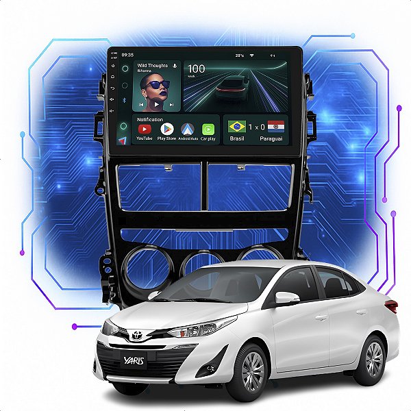 Kit Multimidia Android 4GB/64GB 9p Yaris 2018-2022 Carplay + Spotify