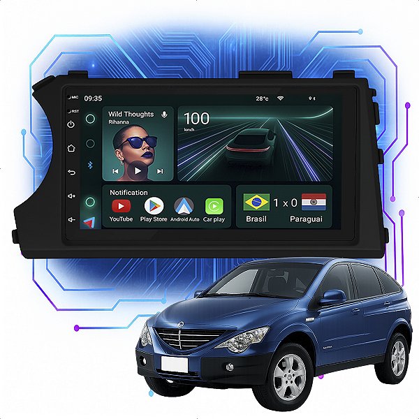 Kit Multimídia Android 7pol Actyon 2008 a 2011 Carplay Gps