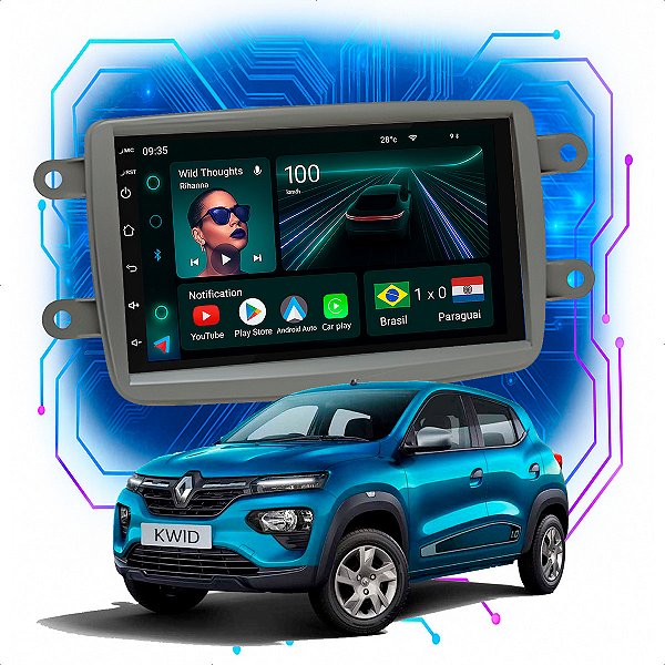 Kit Multimidia Android 4-64GB 7p Kwid 17-22 Carplay + Maps