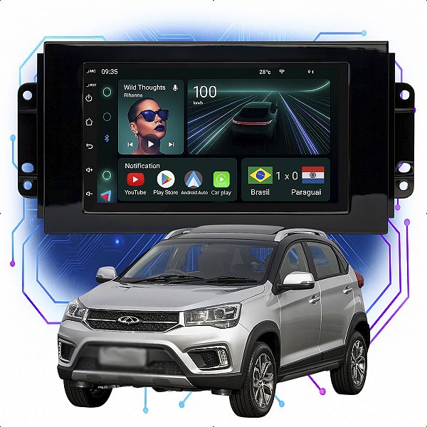 Kit Multimídia Android 4-64GB 7p Tiggo 2 2018 a 2022 youtube + Wifi