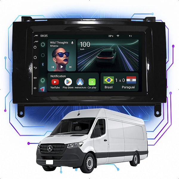Kit Multimídia Android 4/64GB 7pol Sprinter 2013 a 2019 Carplay + Wifi