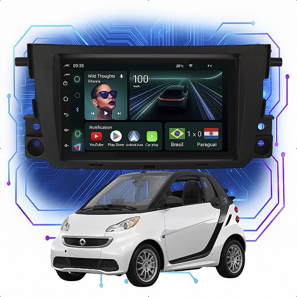 Kit Multimídia Android 4-64GB 7p Smart Fortwo 2013 a 2016 Carplay + Wifi