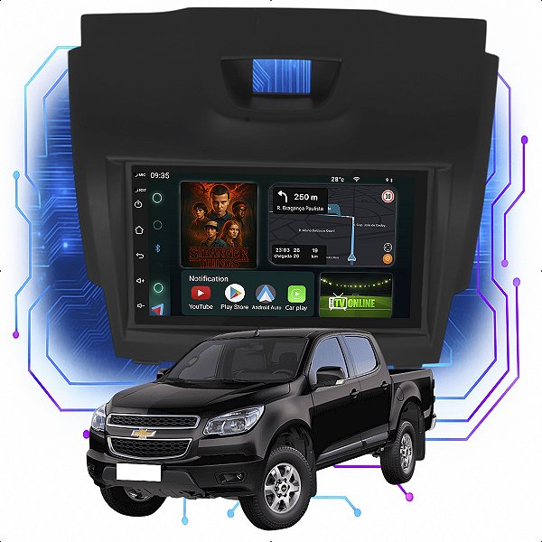 Kit Multimídia Android 4-64GB 7p Chevrolet S10 2012 a 2016 Carplay + Maps