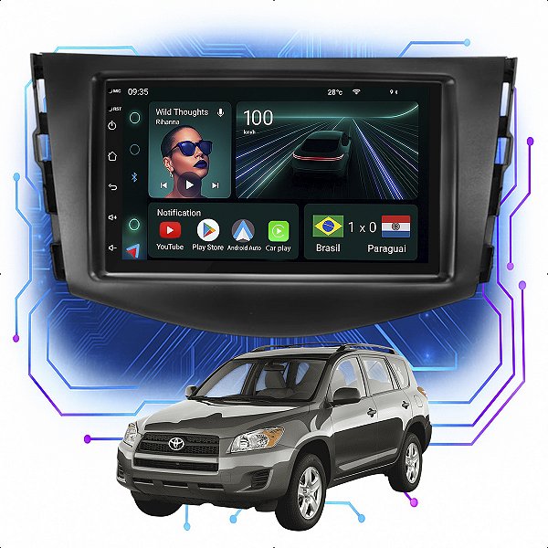 Kit Multimídia Android 4-64GB 7pol Rav4 2006 a 2012 Youtube + Wifi