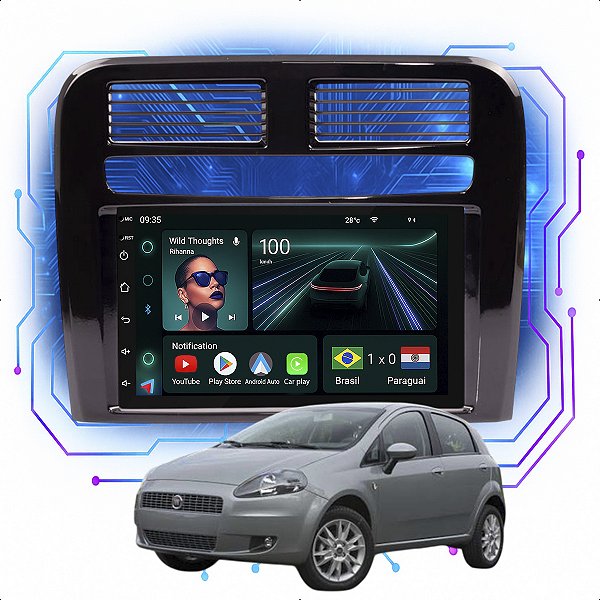 Kit Multimídia Android 4-64GB 7p Punto 2008 a 2012 Gps + Câmera De Ré