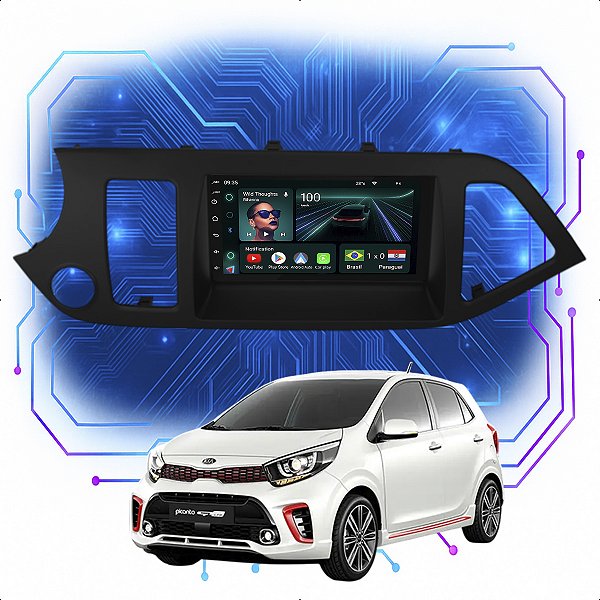 Kit Multimídia Android 4-64GB 7p Picanto 2011 a 2017 Maps + Câmera De Ré