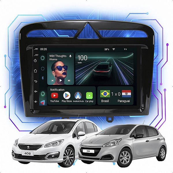Kit Multimídia Android 4-64GB 7p Peugeot 308 408 2012 a 2019 Carplay + Gps