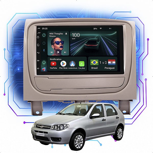 Kit Multimidia Android 4-64GB 7pol Palio Economy 2012 a 2020 Carplay + Gps