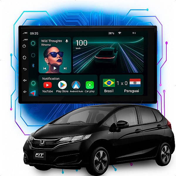 Kit Multimídia Android 4/64GB 7pol Honda Fit City 2015 a 2021