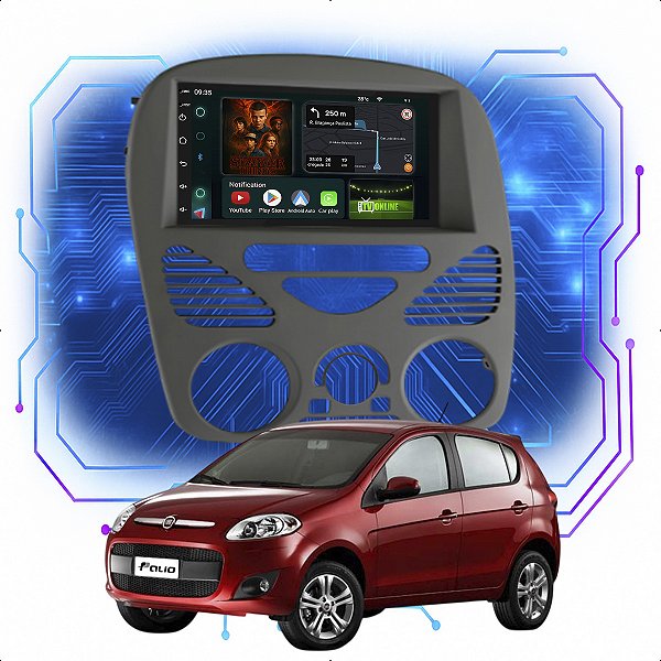 Kit Multimídia Android 4-64GB 7p Palio 2001 a 2013 Carplay + Gps