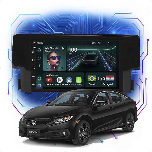 Kit Multimídia Android 4/64GB 7pol Honda Civic 2017 a 2021