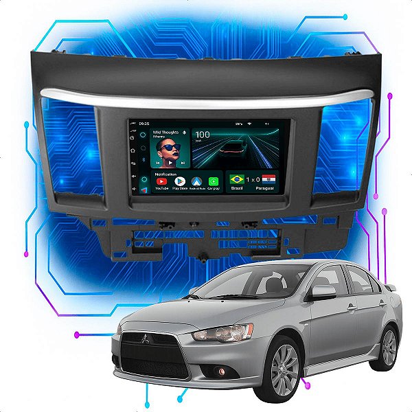 Kit Multimídia Android 4-64GB 7pol Lancer 2009 a 2019 Carplay + Câmera De Ré