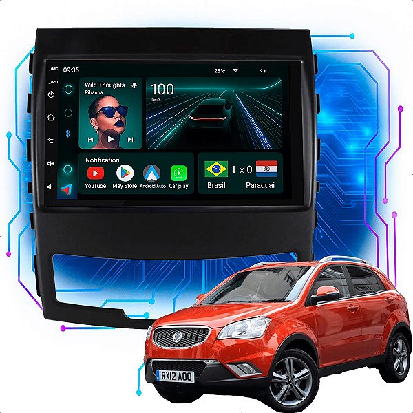 Kit Multimídia Android 4-64GB 7pol Korando 2010 a 2013 Android Auto + Gps