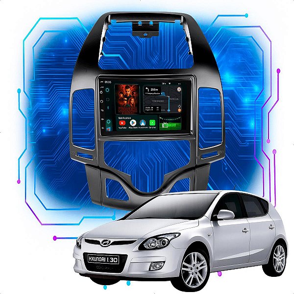 Kit Multimídia Android 4-64GB 7p Hyundai I30 2009 a 2012 Youtube + Wifi