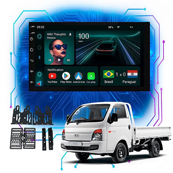 Kit Multimídia Android 4-64GB 7p Hr 2008 a 2019 Youtube + Câmera De Ré