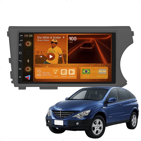 Kit Multimidia Android 2-64GB 7p Actyon 08-11 Wifi + Câmera De Ré