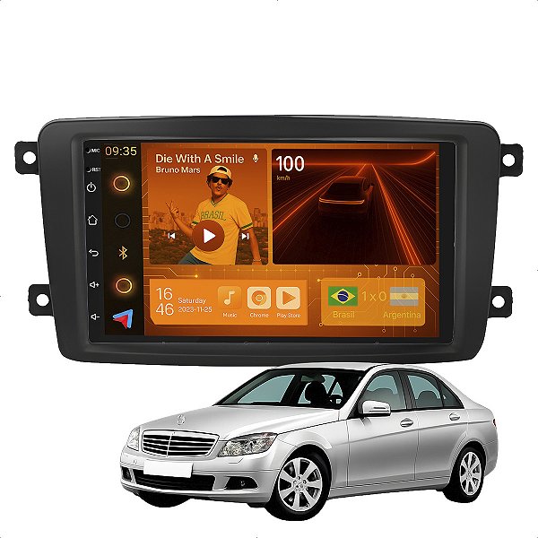 Kit Multimidia Android 2-64GB 7pol Classe C 01-04 Carplay + Câmera De Ré