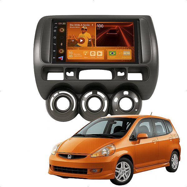 Kit Multimidia Android 2-64GB 7p Fit 04-08 Carplay + Câmera De Ré