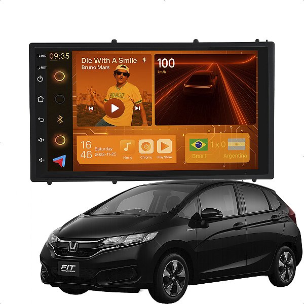 Kit Multimidia Android 2-64GB 7pol Fit City 15-21 Câmera De Ré