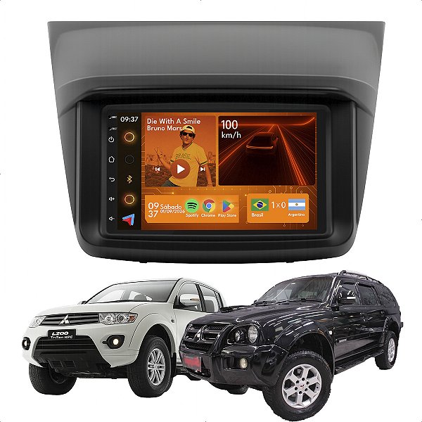 Kit Multimidia Android 2-64GB 7pol L200 08-15 Pajero 10-14 Android Auto + Wifi