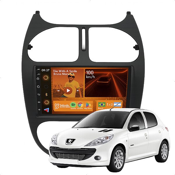 Kit Multimidia Android 2-64GB 7pol Peugeot 206 00-10 Wifi + Câmera De Ré