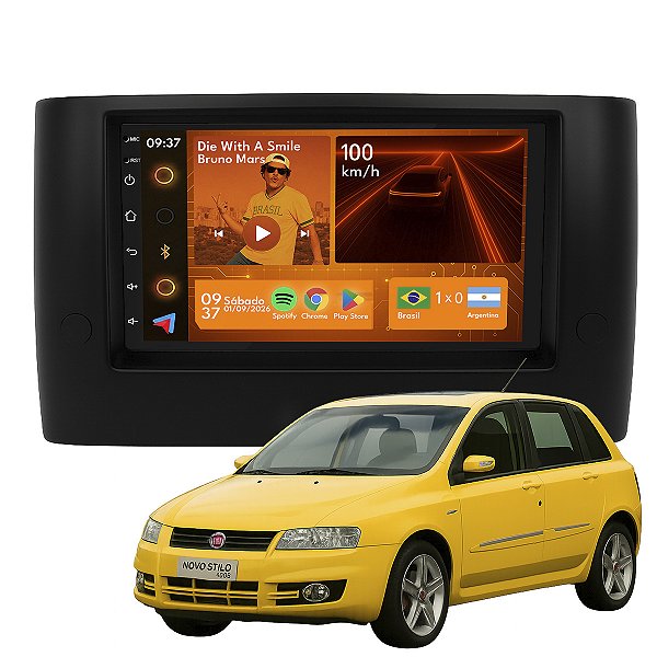Kit Multimidia Android 2-64GB 7p Stilo 03-11 Android Auto + Câmera De Ré