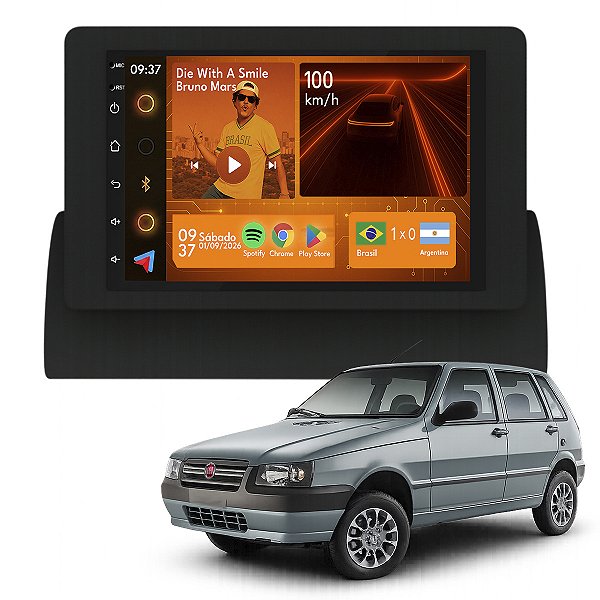 KIT MULTIMIDIA ANDROID 2/64GB 7" UNO 95/13 MILLE 2 DIN PRETO