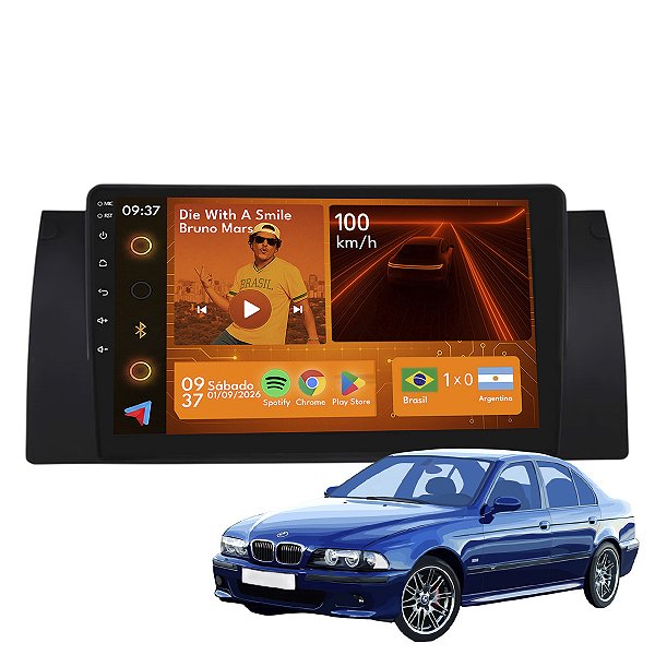 Kit Multimídia Android 2+64GB 9p Bmw Serie 5 1995 a 2003 Câmera De Ré