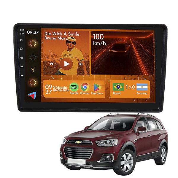 Kit Multimídia Android 2GB+64GB 9p Captiva 2008 a 2017 Câmera De Ré+ Gps