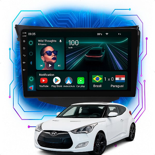 Kit Multimídia Android 9p Veloster 2011-2016 4+64GB Carplay