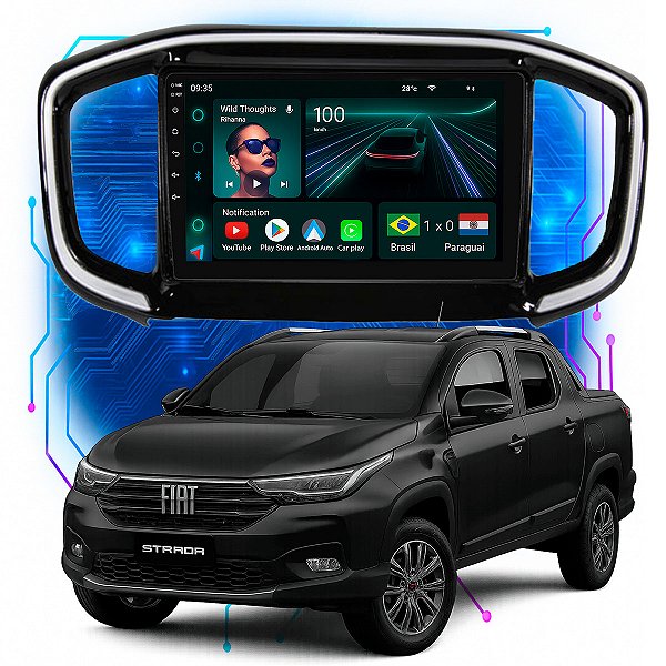 Kit Multimídia Android 9p Strada 2021-2024 4GB+64GB Carplay