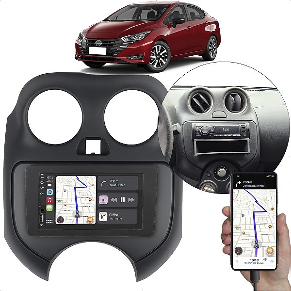 Kit Multimídia MP5 7pol March Versa 2011-2013 Camera Carplay
